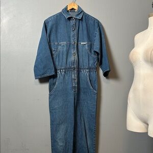 Vintage Ideas Denim Jumpsuit with Button Front and top pockets 3/4 sleeves S
